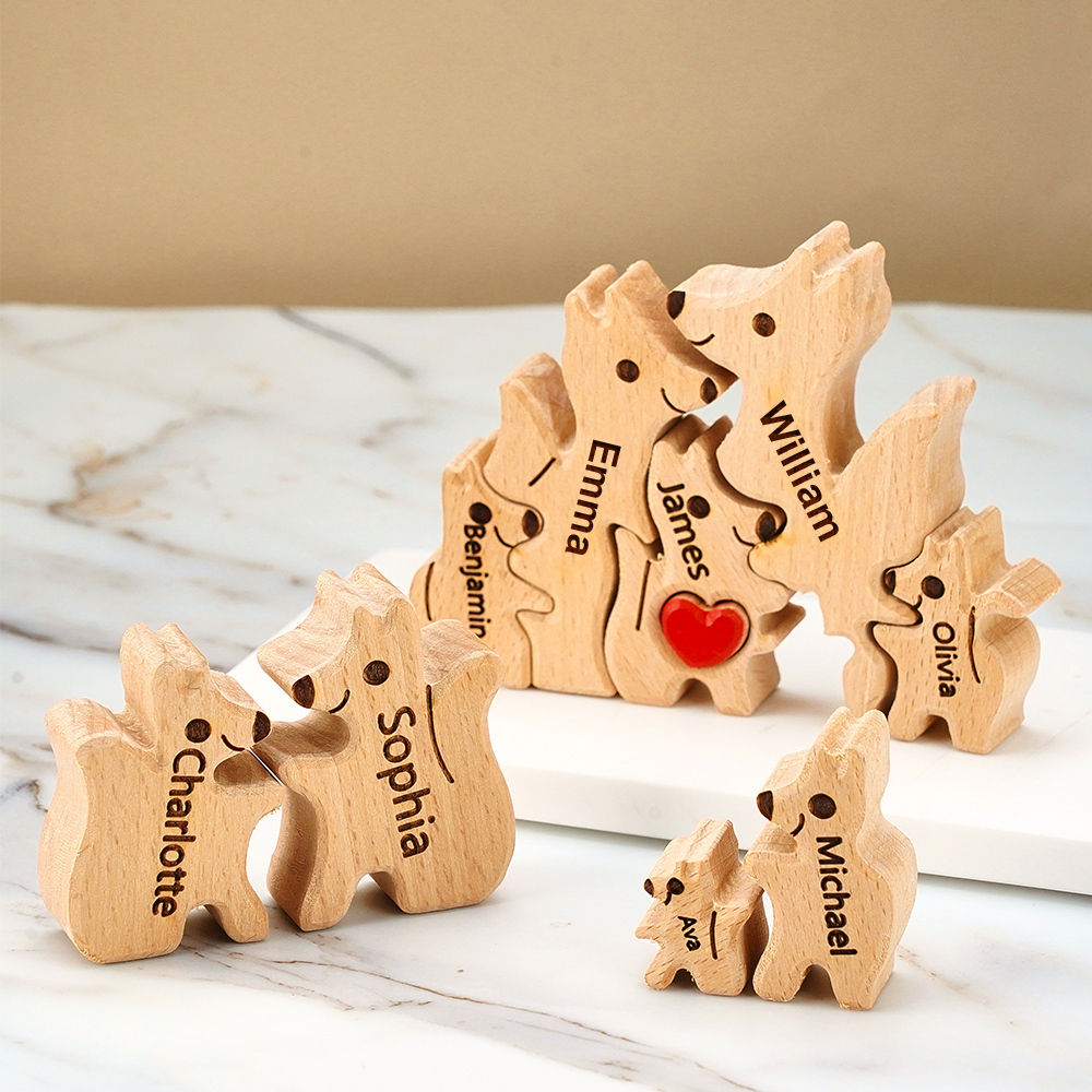 Wooden Fox Family Puzzle Custom Names House Warming Gifts - soufeelau