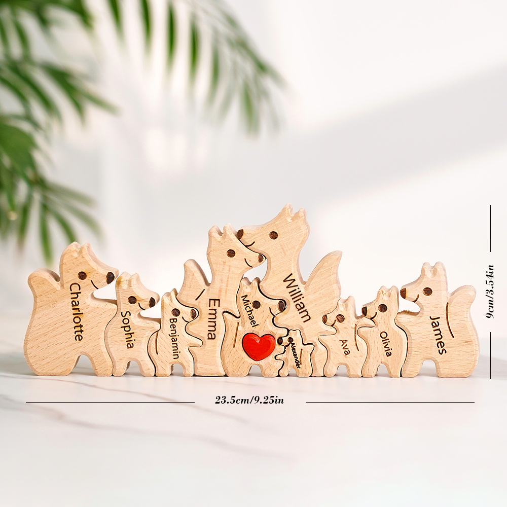 Wooden Fox Family Puzzle Custom Names House Warming Gifts - soufeelau