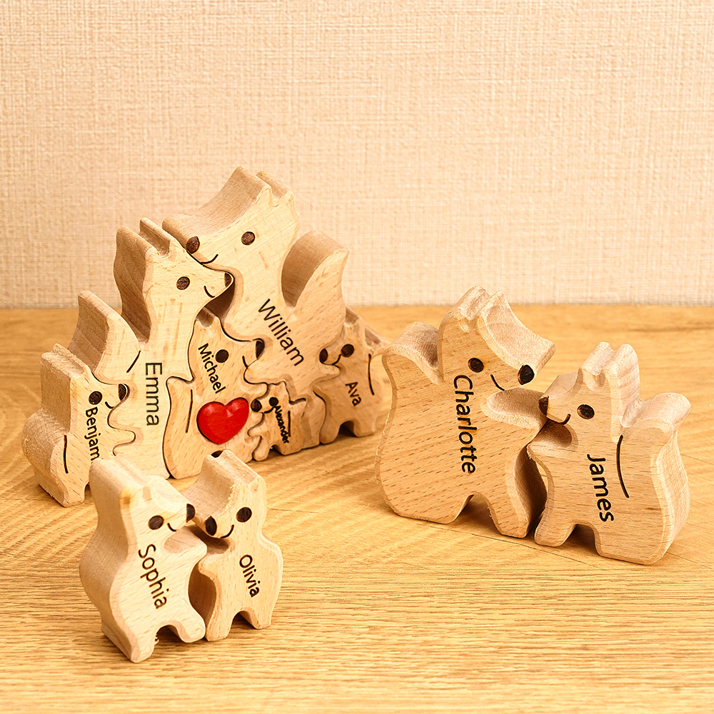 Wooden Fox Family Puzzle Custom Names House Warming Gifts - soufeelau
