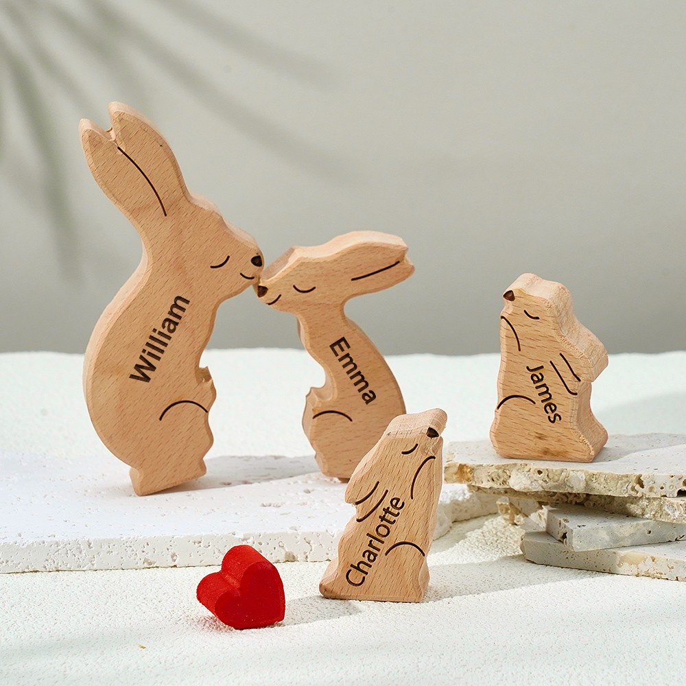 Wooden Rabbit Family Puzzle Custom Names House Warming Gifts Home Decor - soufeelau