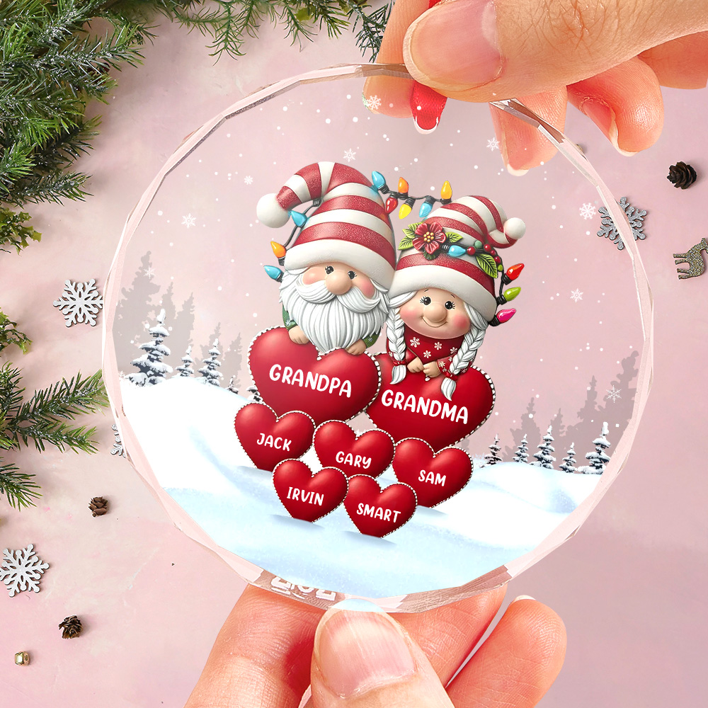 Family Personalized Circle Glass Ornament Custom Engraved Ornament Christmas Gift For Grandpa Grandma - soufeelau