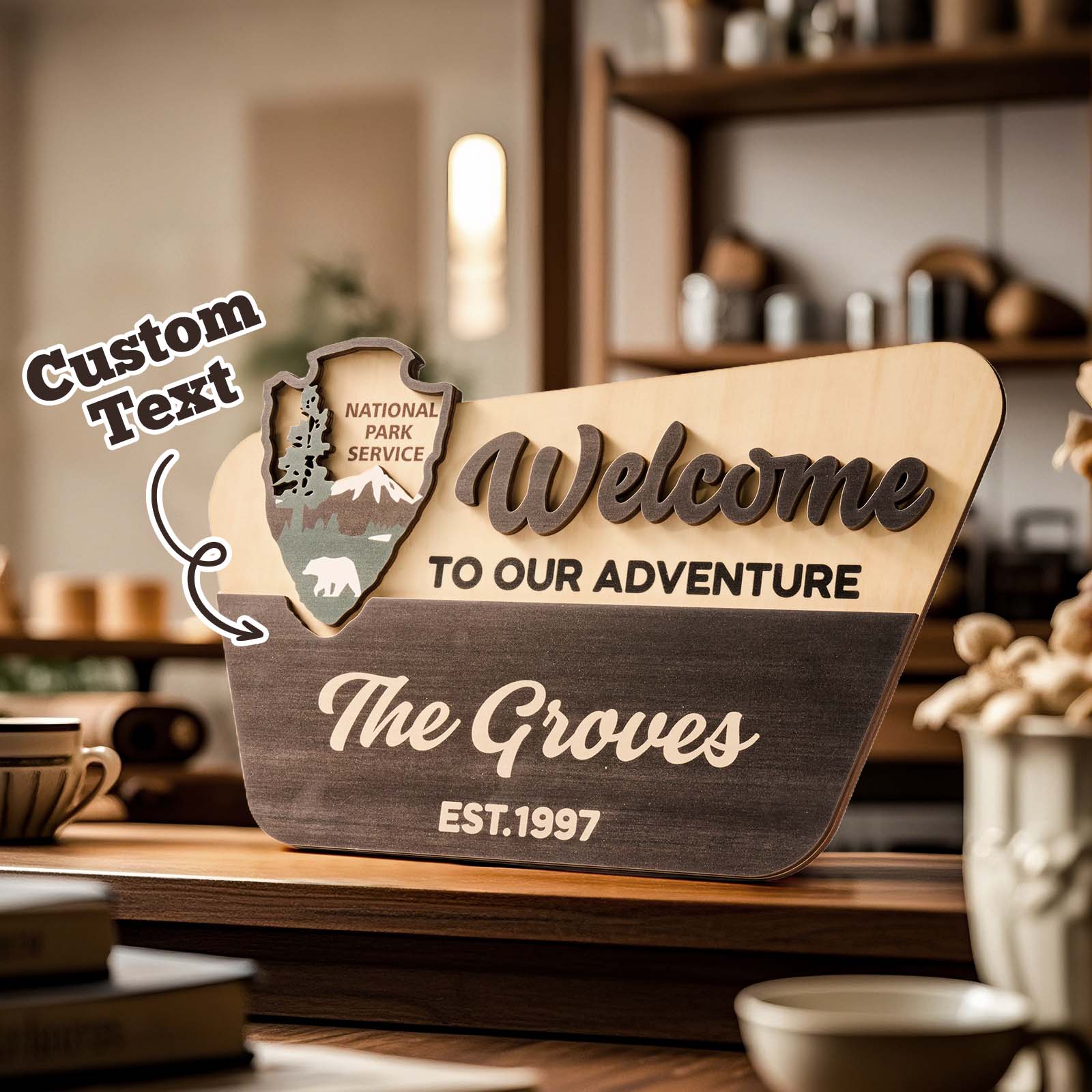 National Park Service Welcome Sign Nps Inspired Family Name Sign Custom Layered Laser Cut and Engraved - soufeelau