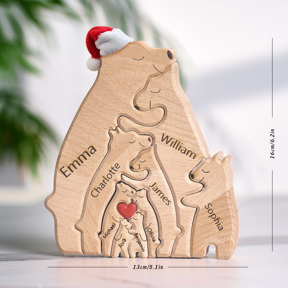 Custom Names Christmas Wooden Bears Family Puzzle Home Decor Christmas Gifts - soufeelau