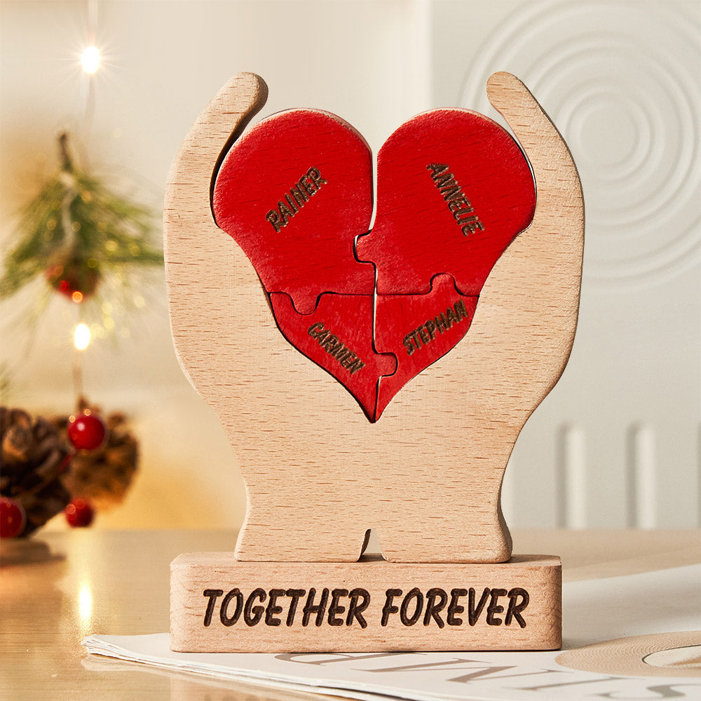 Custom Names Wooden Heart Family Puzzle Home Decor Christmas Gifts - soufeelau