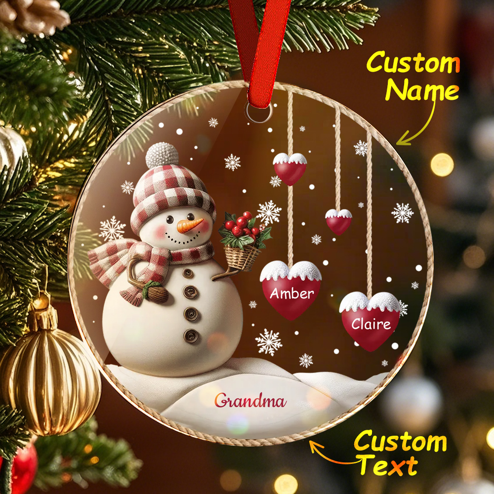Happy Christmas Snowman Grandma Mom Hanging Sweet Heart Kids Personalized Ornament - soufeelau