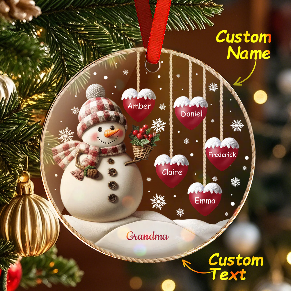 Happy Christmas Snowman Grandma Mom Hanging Sweet Heart Kids Personalized Ornament - soufeelau
