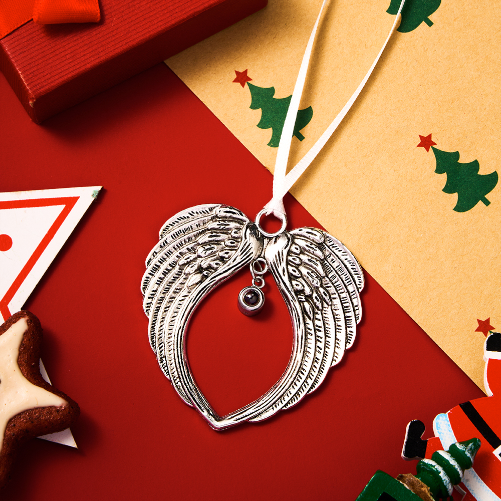 Personalized Photo Projection Ornaments Wings Memorial Christmas Tree Ornaments Christmas Gifts - soufeelau