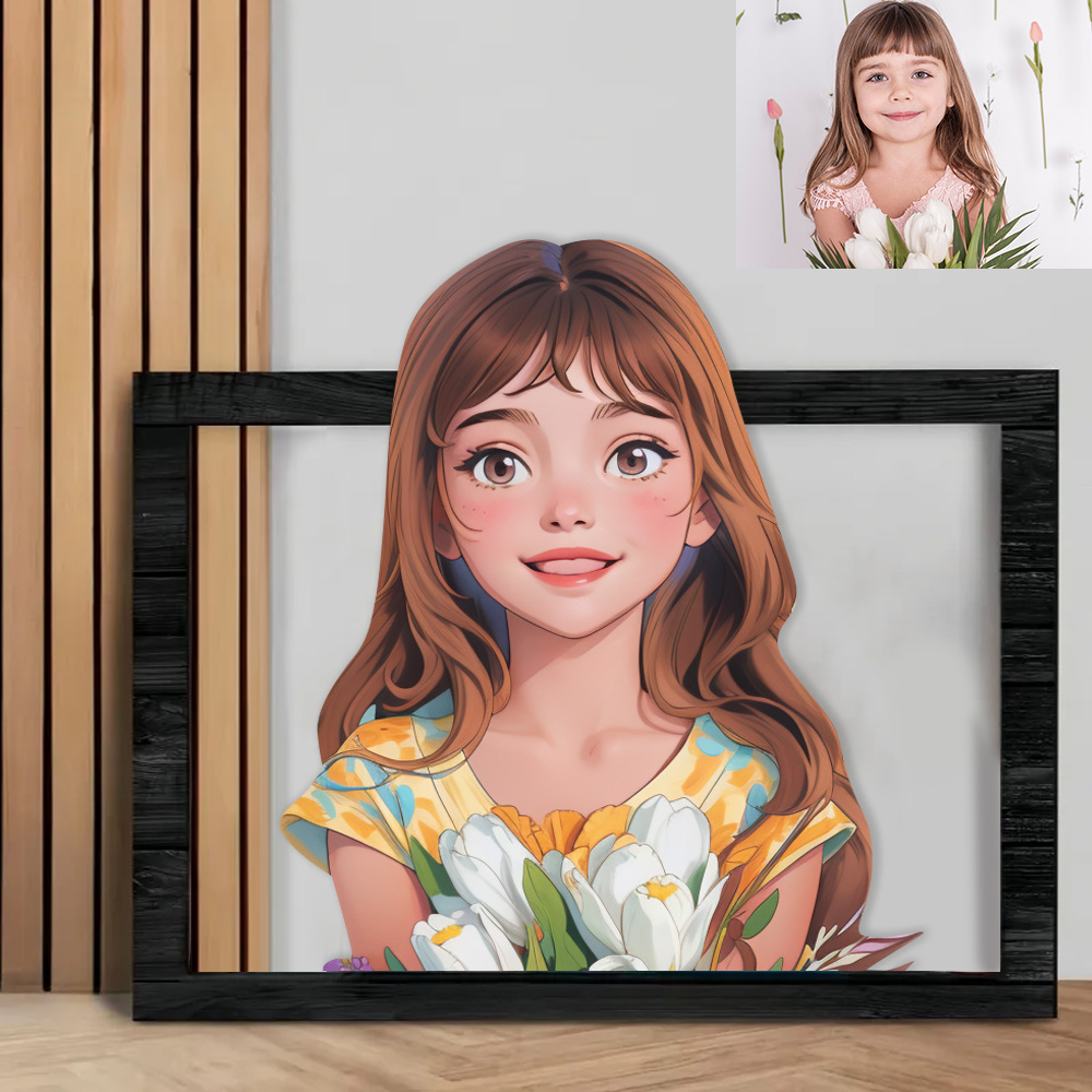 Custom Cute Cartoon Anime Portrait Wooden Photo Frame - soufeelau