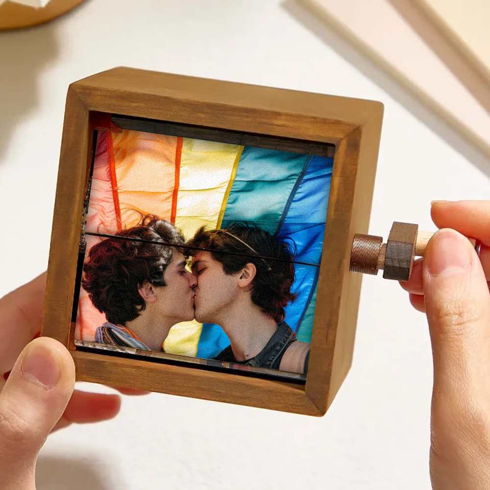 Custom Photo Flipbook Frame Animation Machine Mechanical Rainbow Hand-cranked Photo Album with Light Unique LGBT Pride Gift for Him & Him - soufeelau