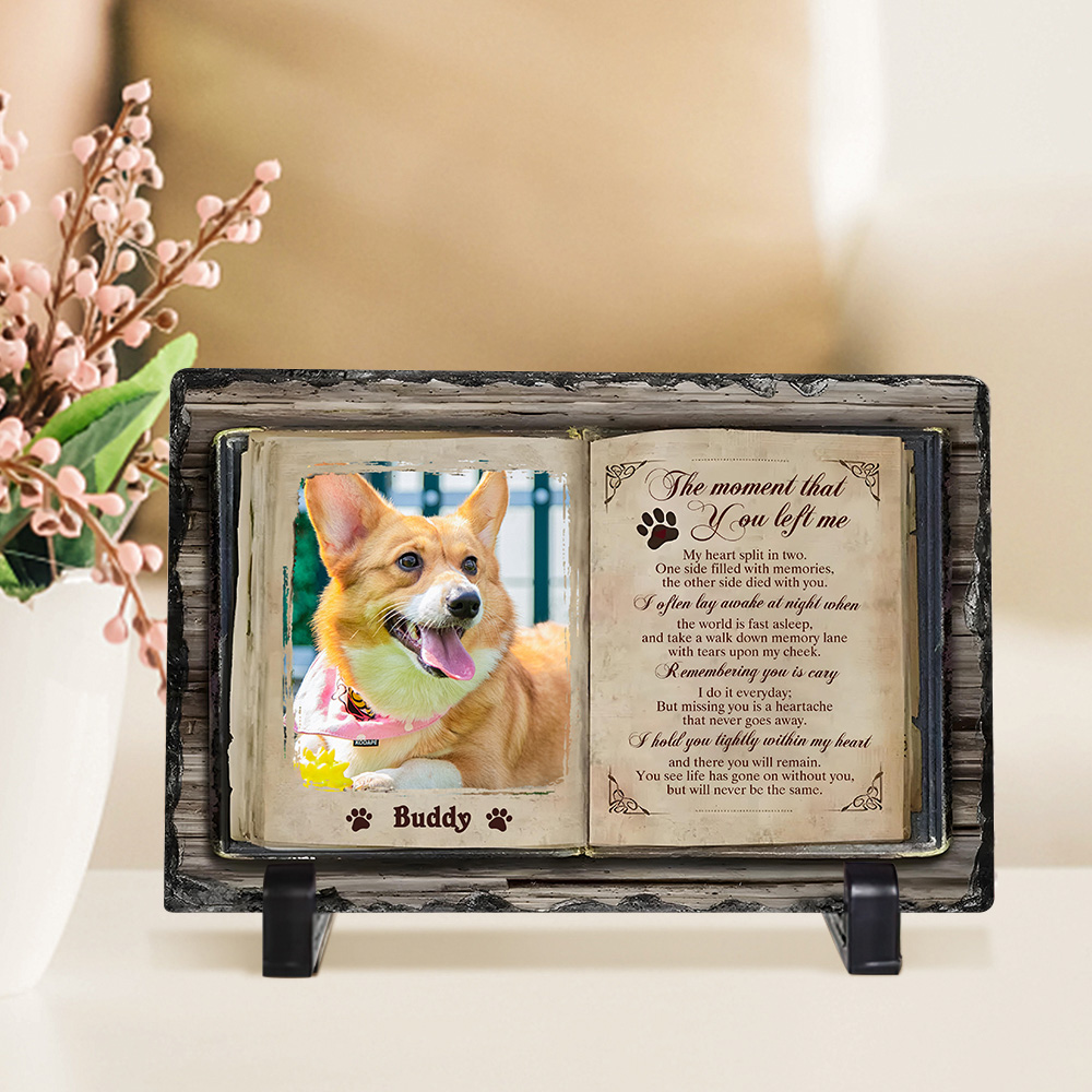 Custom Photo No Longer By My Side But Forever In My Heart Memorial Personalized Custom Rectangle Shaped Stone With Stand Sympathy Gift For Pet Owners Pet Lovers - soufeelau