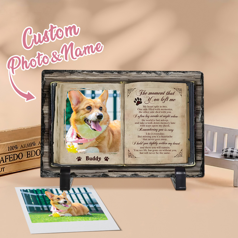 Custom Photo No Longer By My Side But Forever In My Heart Memorial Personalized Custom Rectangle Shaped Stone With Stand Sympathy Gift For Pet Owners Pet Lovers - soufeelau