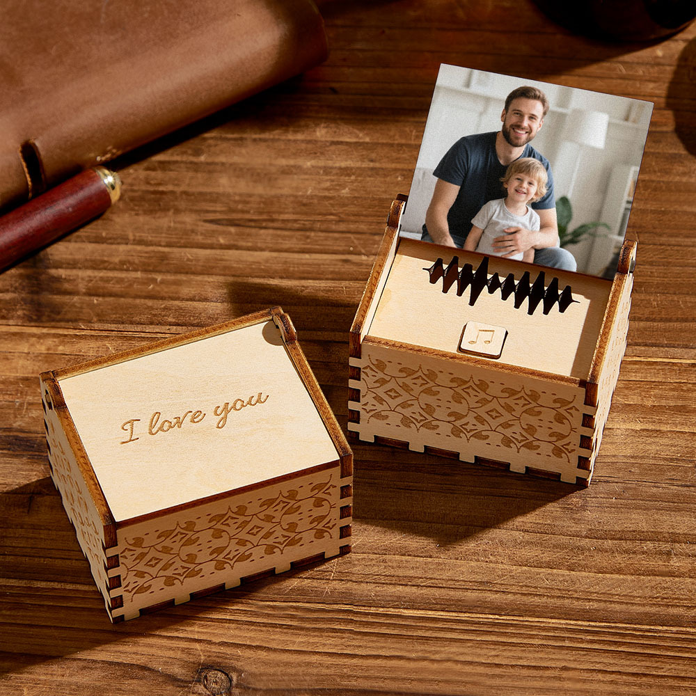 Custom Digital Music Box Any song Tune or Voice Personalized Wooden Photo Music Box with Text Father's Day Gift - soufeelau