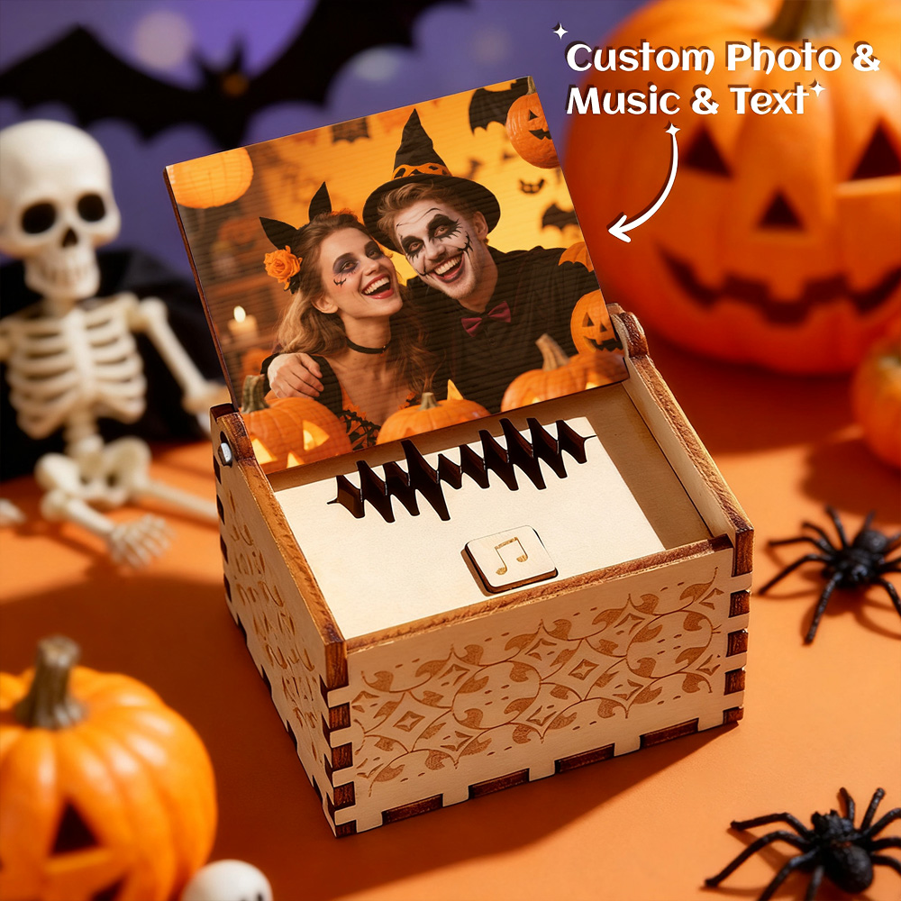 Custom Digital Music Box Any Song Tune or Voice Personalized Wooden Photo Music Box with Text Halloween Gift - soufeelau