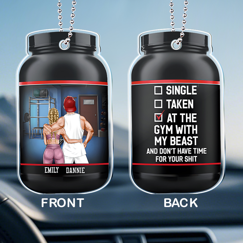 Personalized Gym Couple Car Ornament - At The Gym With My Beast/Beauty - soufeelau