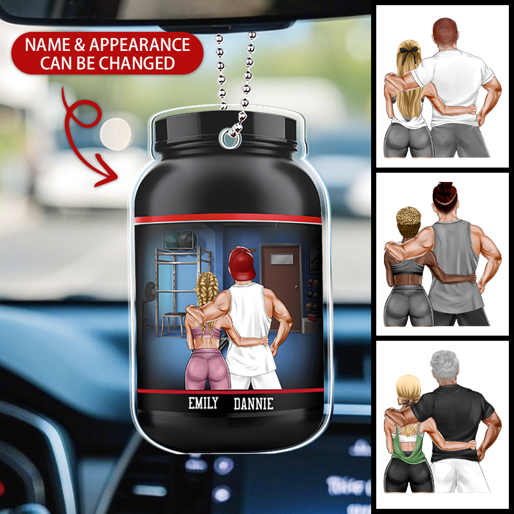 Personalized Gym Couple Car Ornament - At The Gym With My Beast/Beauty - soufeelau