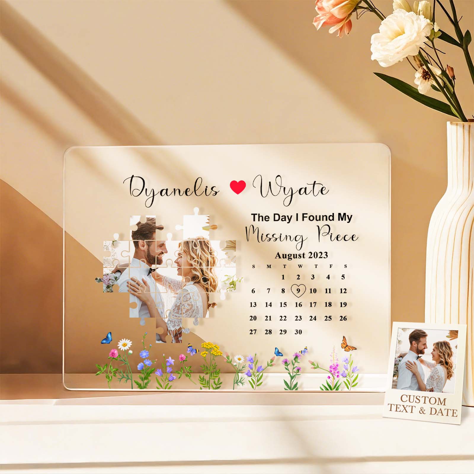 Custom The Day I Found My Missing Piece Photo Arcylic Plaque Calendar Glass Anniversary Gifts - soufeelau