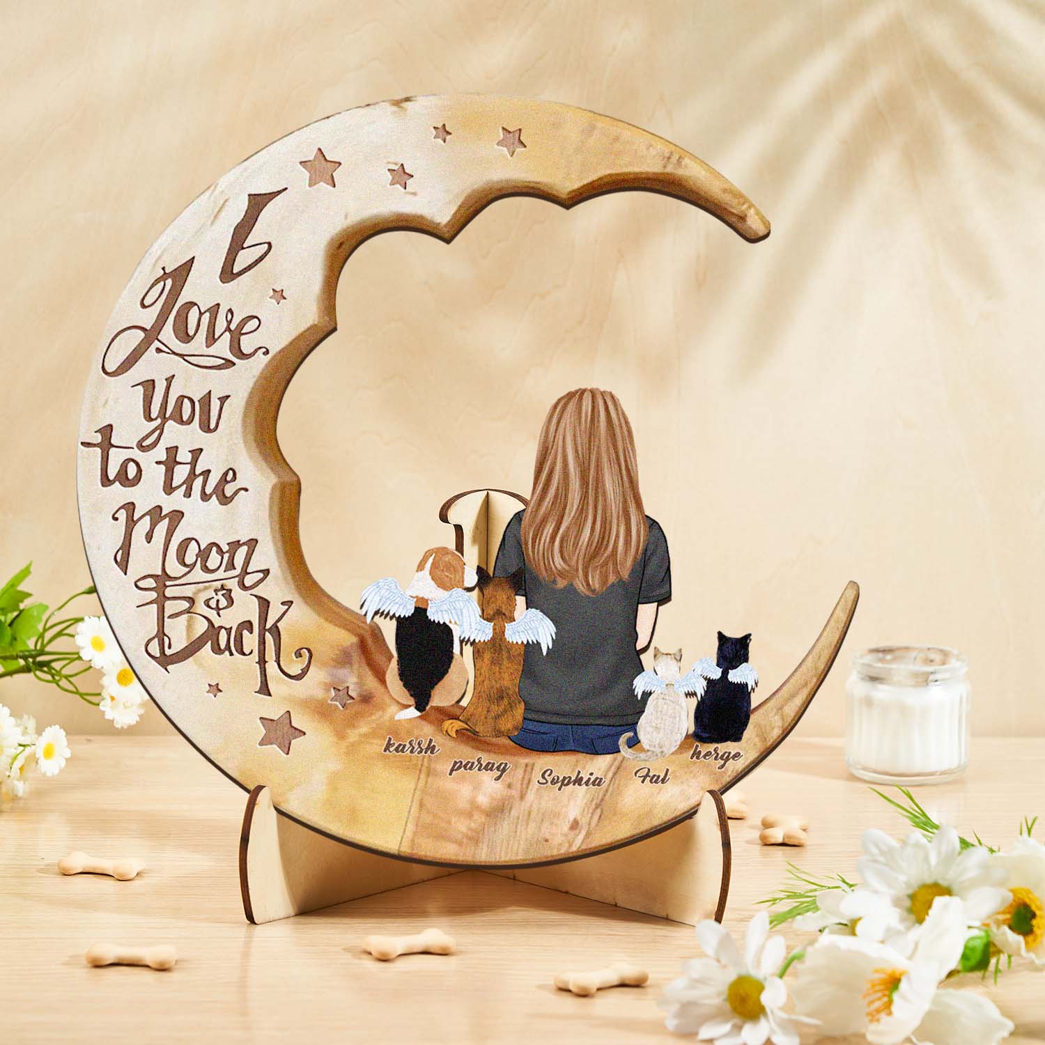 Custom Memorial Dog Moon Wooden Art Memorial Gift Idea for Cat Home Decorations - soufeelau
