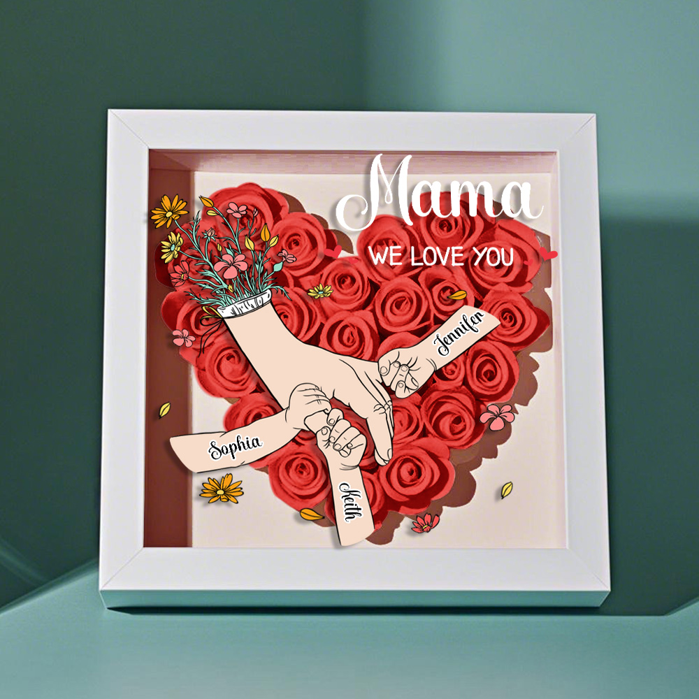 Custom Family Love Blooms Forever Personalized Mom & Grandma Flower Shadow Box with Names - soufeelau