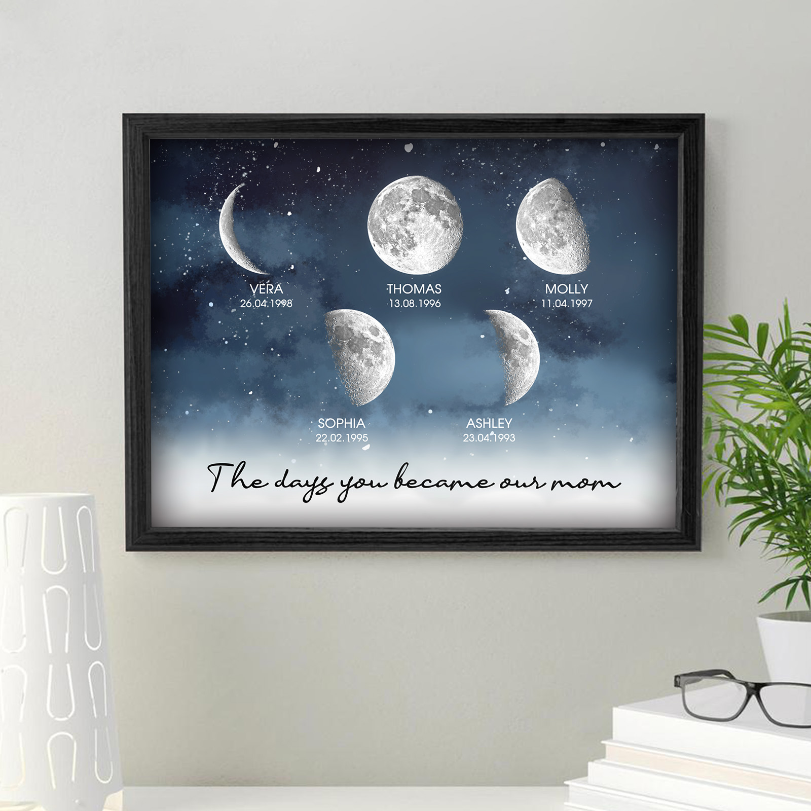 Personalized Starry Night The Day You Became Mom Custom Birth Moon Phase With Kids Names Ideal Gifts for Mother's Day Gifts - soufeelau