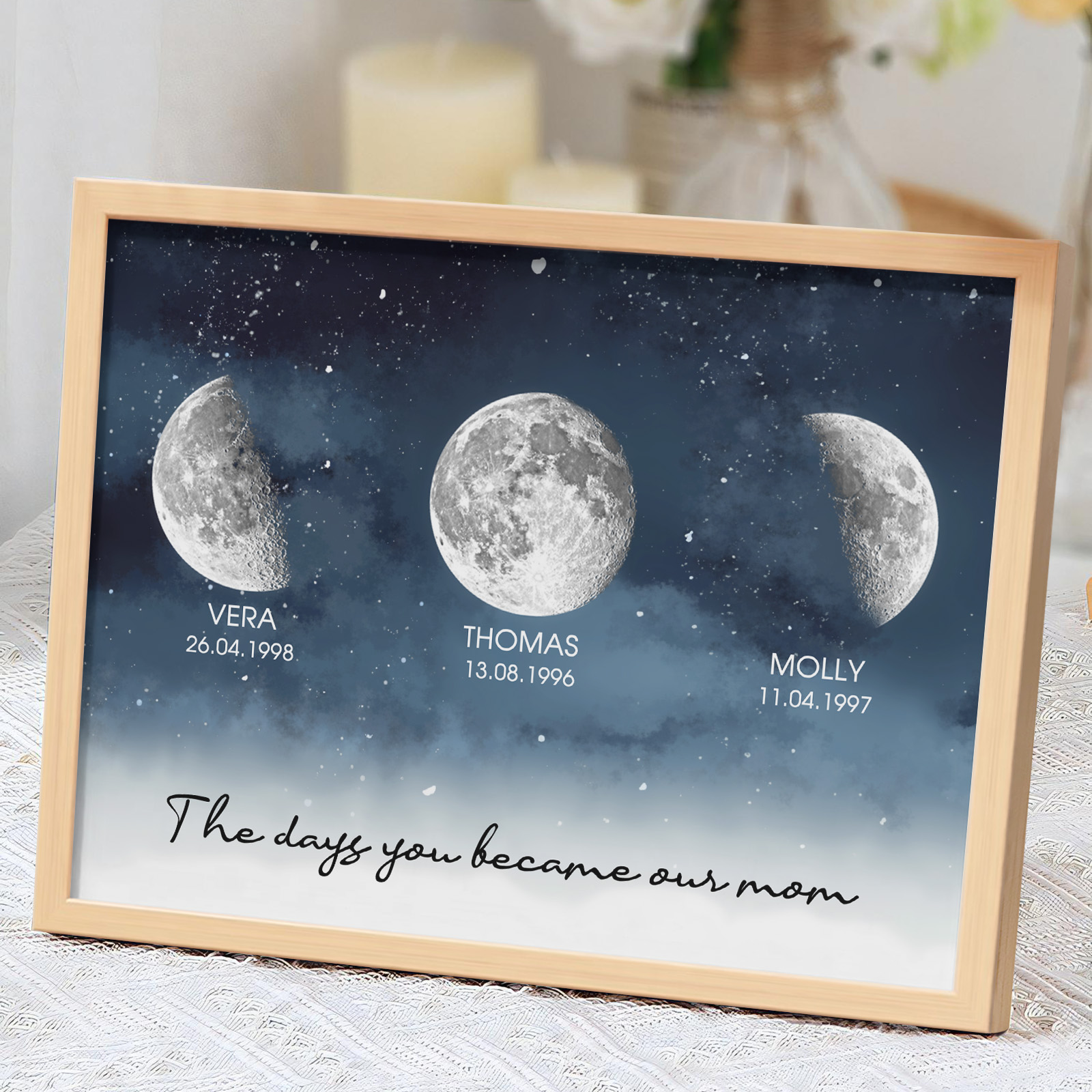 Personalized Starry Night The Day You Became Mom Custom Birth Moon Phase With Kids Names Ideal Gifts for Mother's Day Gifts - soufeelau