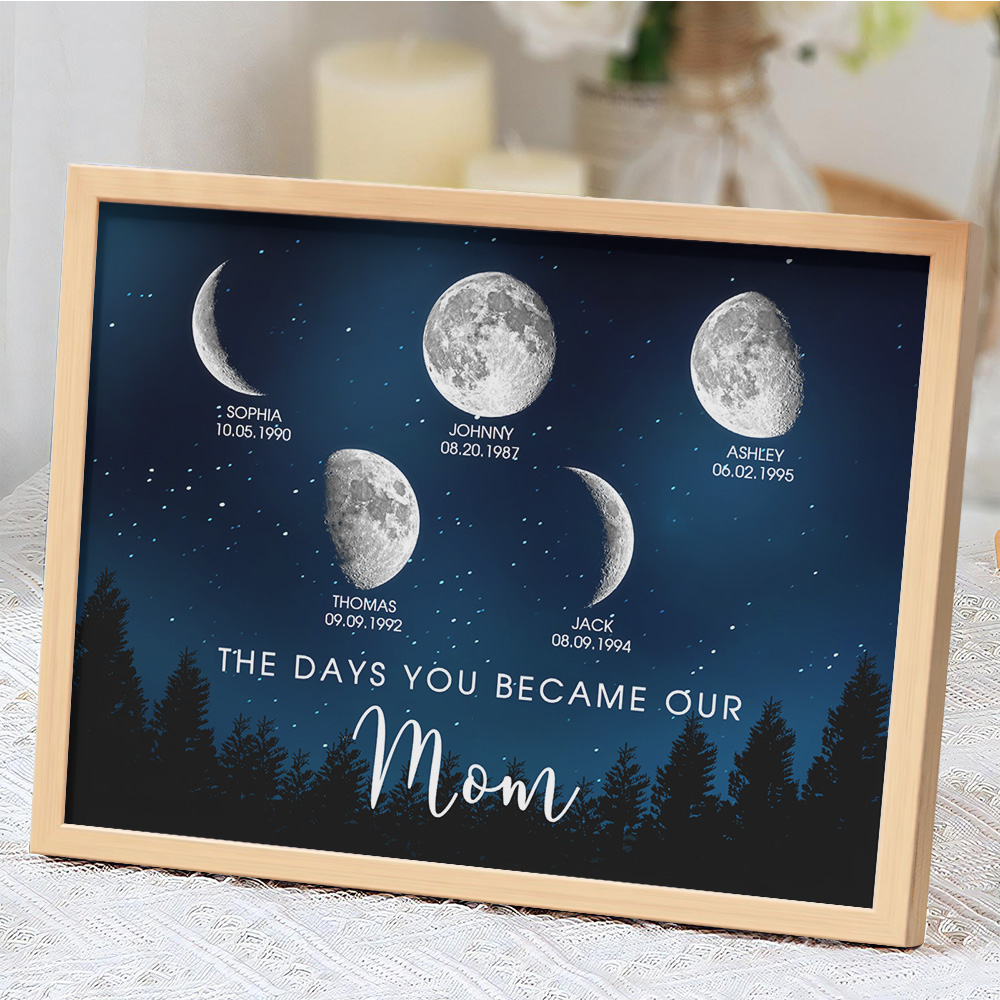 Personalized Galaxy Night Custom Birthday Moon Phase The Days You Became Our Mom With Kids Names Ideal Gifts for Mother's Day Gifts! - soufeelau