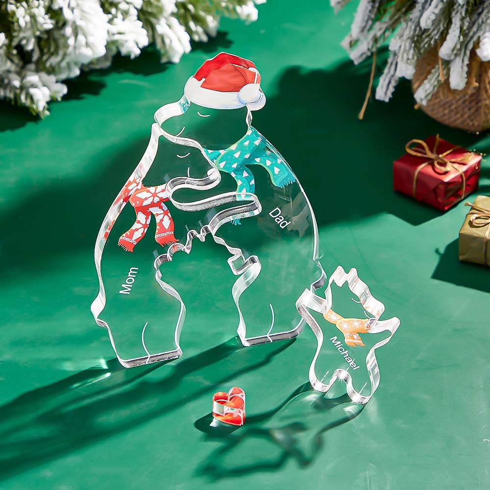 Custom Names Christmas Hugging Bear Family Acrylic Bear Family Puzzle Home Decor Christmas Gifts - soufeelau