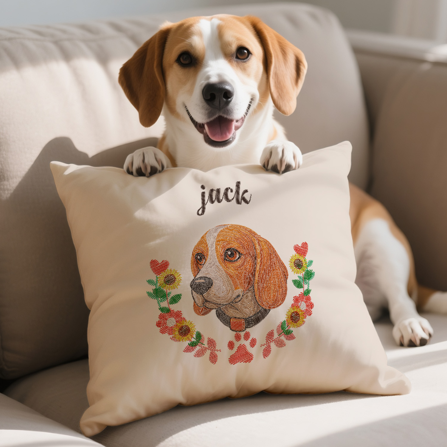 Custom Embroidered Style Pet Avatar Pillow, Custom Pet Pillow, Unique Gifts For Dog Lover, Dog Mom Gift, Pet Owner Gift - soufeelau