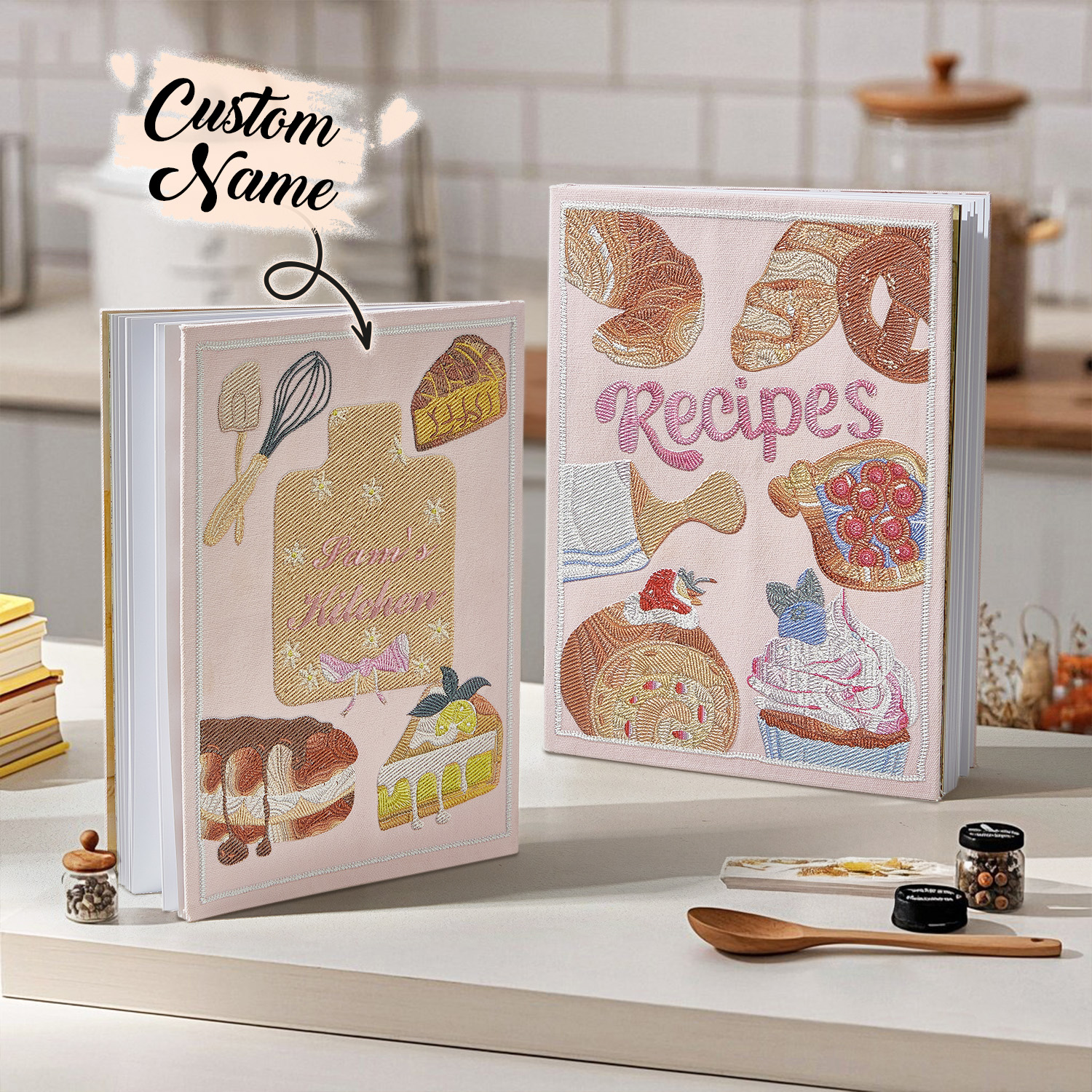 Custom Recipe Book Personalized Name Embroidered Notebook Gift for Cooking Enthusiast Gift for Wife for Mom - soufeelau