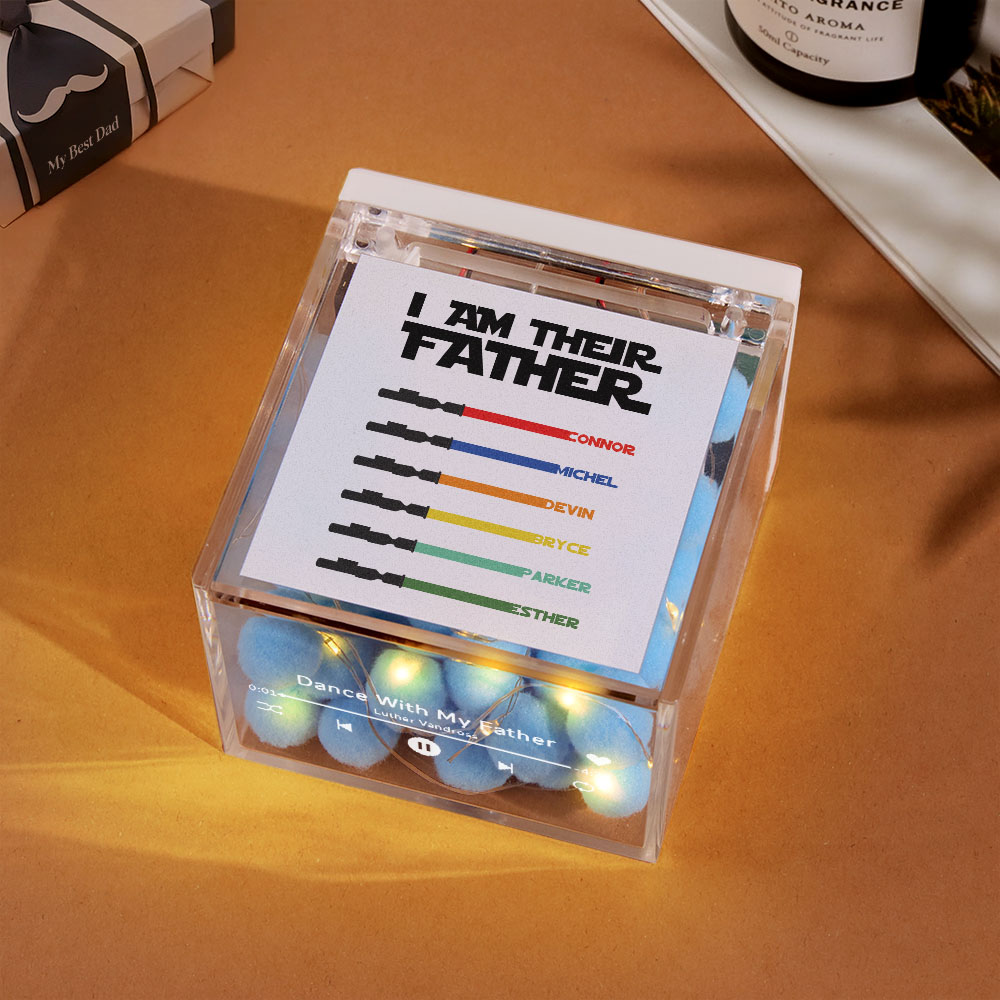 Personalized Light Saber Mini Vinyl Record Player I Am Their Father Acrylic Custom Automatic Music Player Gift for Dad On Father's Day - soufeelau