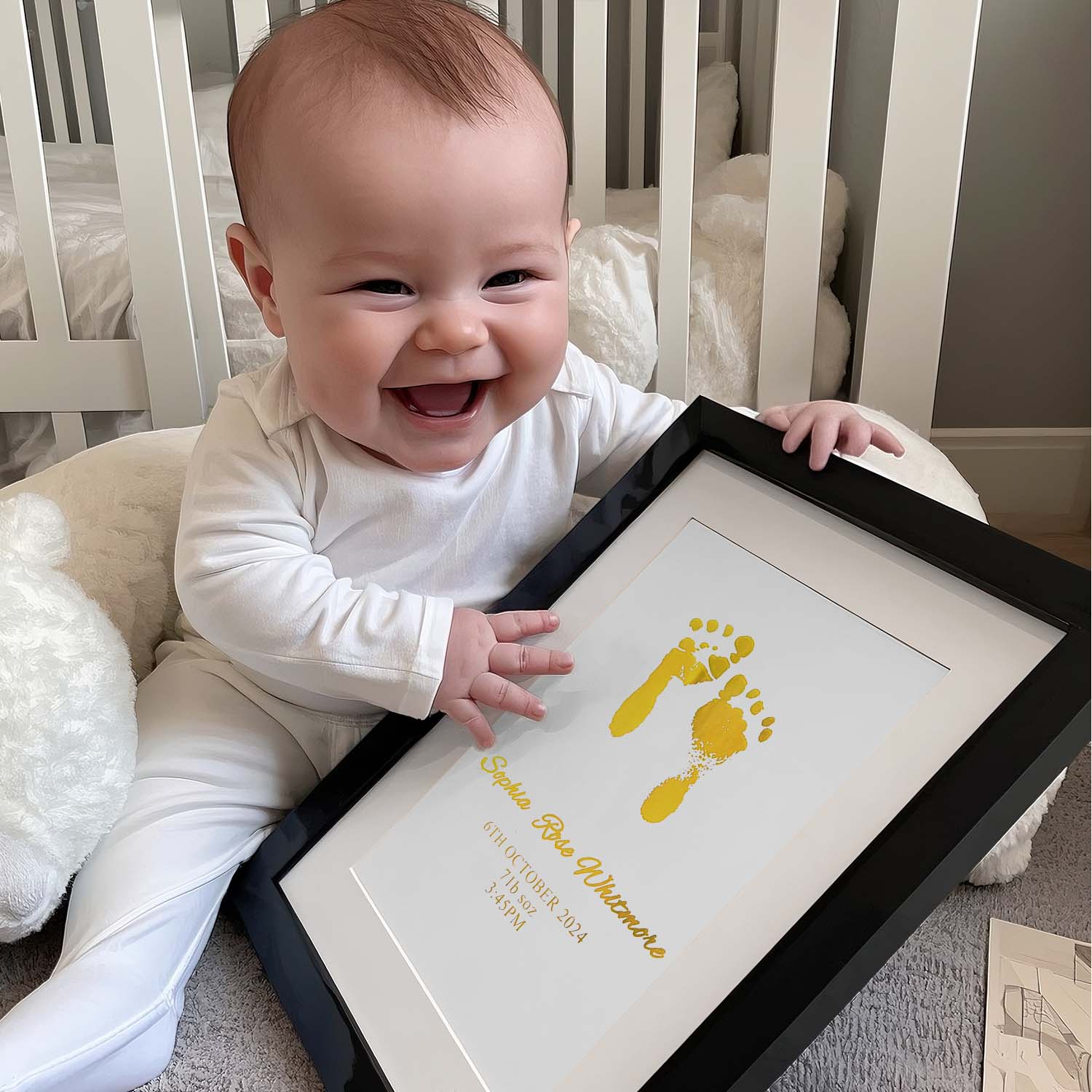 Personalised Foiled Baby Hand & Footprint Artwork A Good Gift - soufeelau