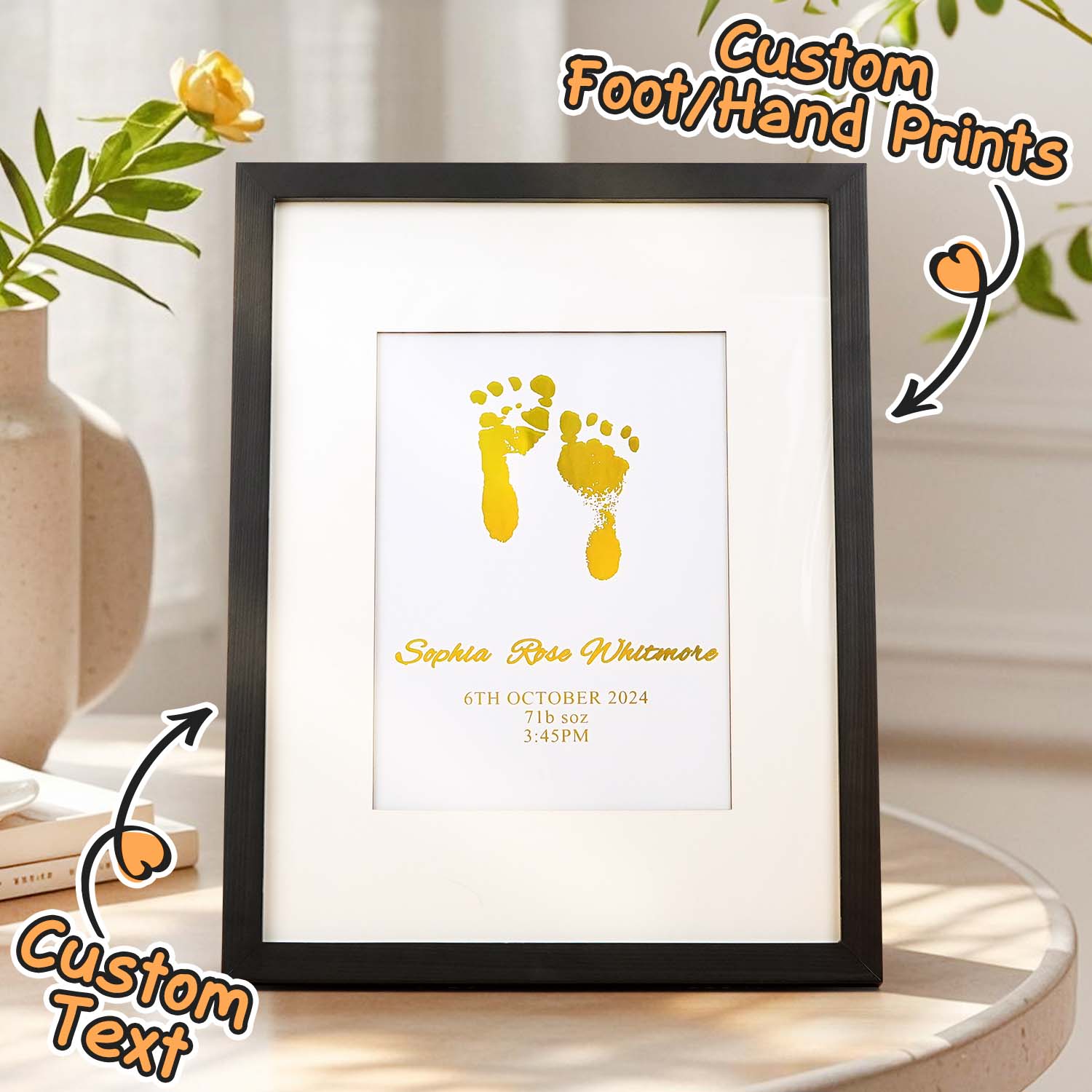 Personalised Foiled Baby Hand & Footprint Artwork A Good Gift - soufeelau