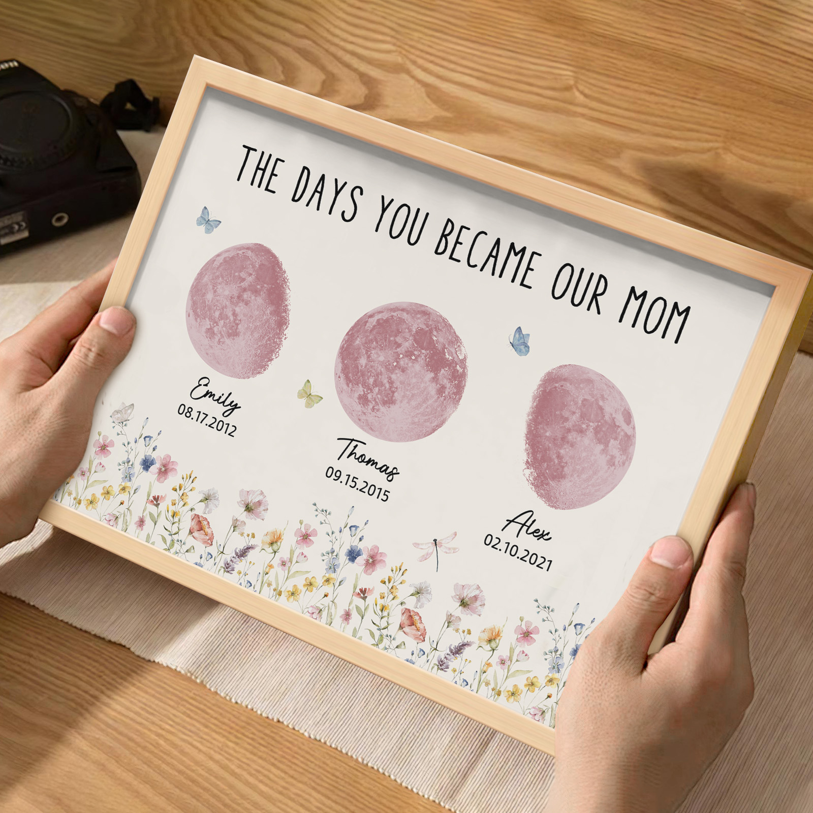 Personalized Pink Moon Phase Custom Birth Moon Beautiful Hill At Night With Kids Names Ideal Gifts for Mother's Day Gifts - soufeelau