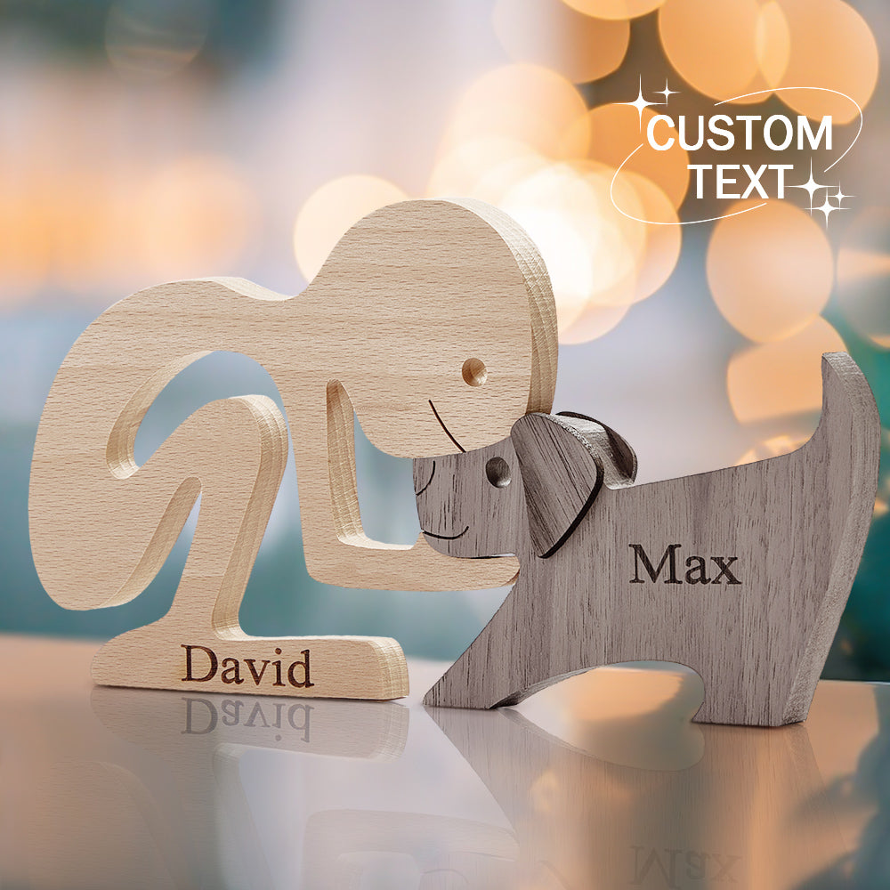Man and Dog Wooden Pet Carving Blocks Custom Name Table Decor Gifts for Pet Lover - soufeelau