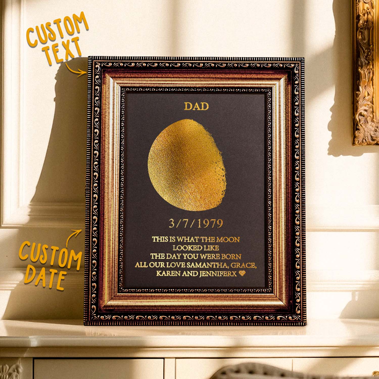 Custom Moon Phase Frame With Birth Date Ideal Gift for Dad Father's Day Gifts - soufeelau