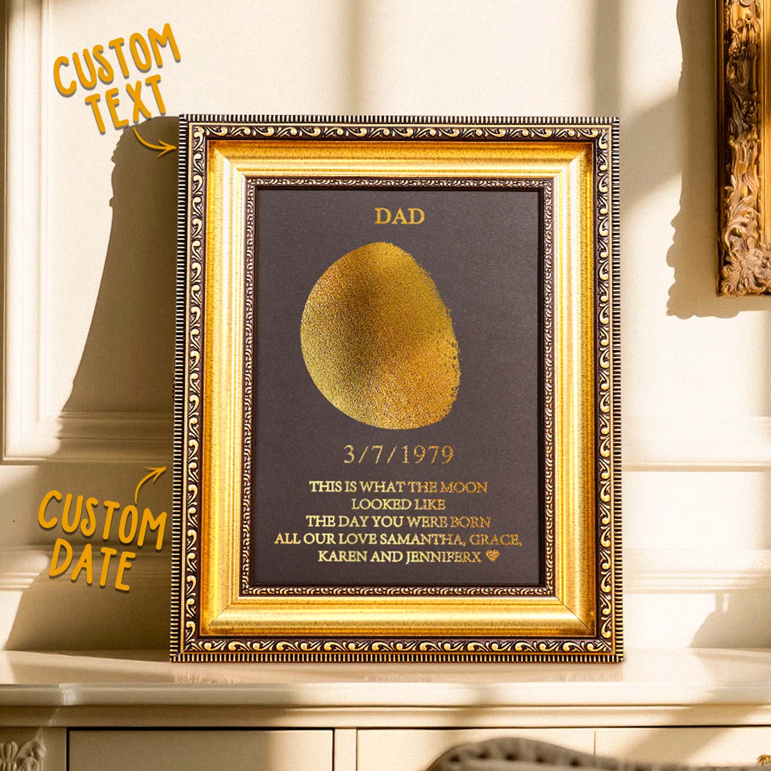 Custom Moon Phase Frame With Birth Date Ideal Gift for Dad Father's Day Gifts - soufeelau