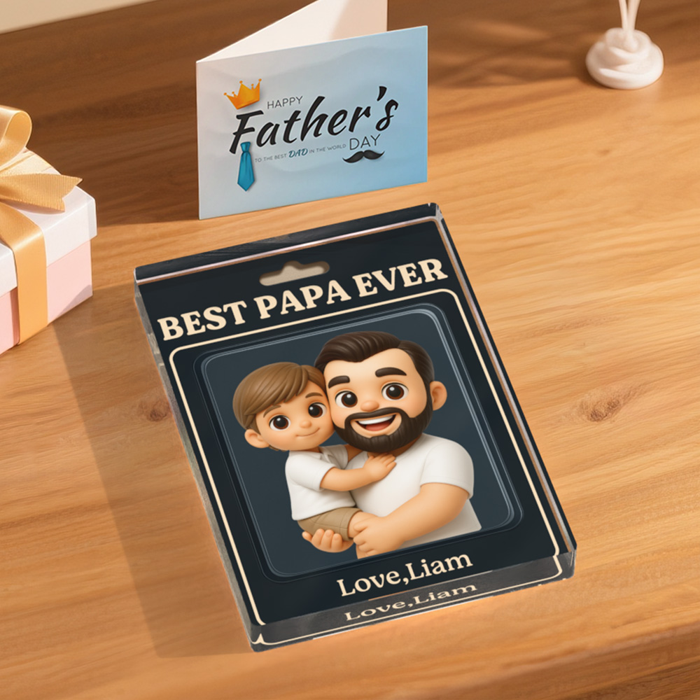 Custom Photo Dad And Kids Action Figure Acrylic Block Plaque For Father's Day Gift - soufeelau