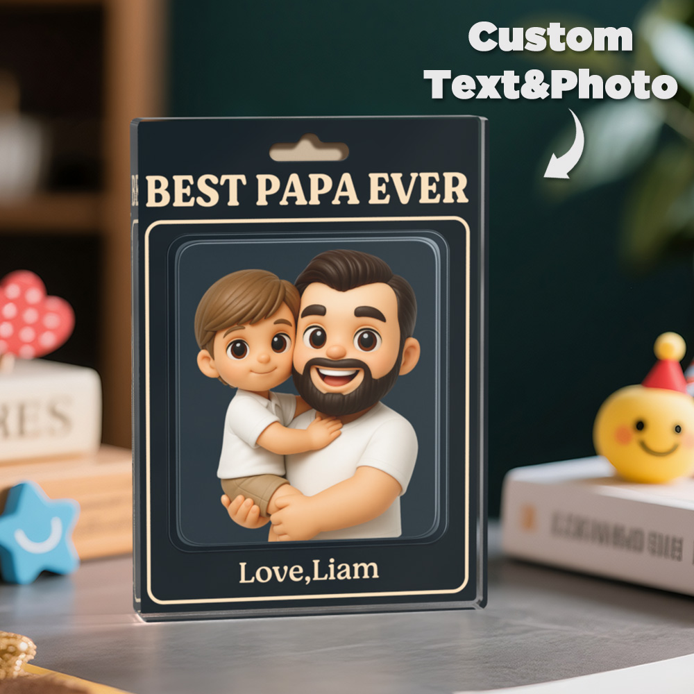 Custom Photo Dad And Kids Action Figure Acrylic Block Plaque For Father's Day Gift - soufeelau