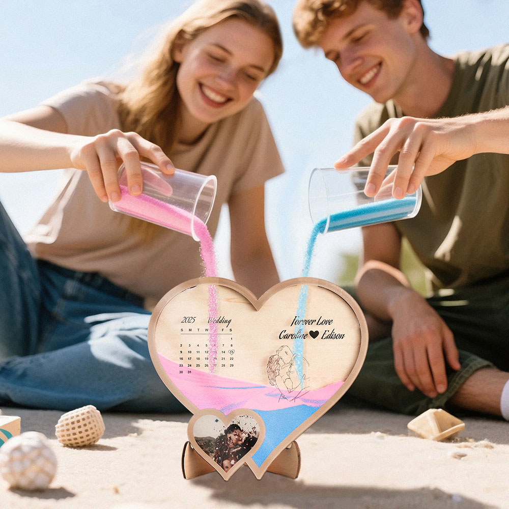 Custom Photo and Text Sand Art Ornament Romantic Gift for Couples - soufeelau