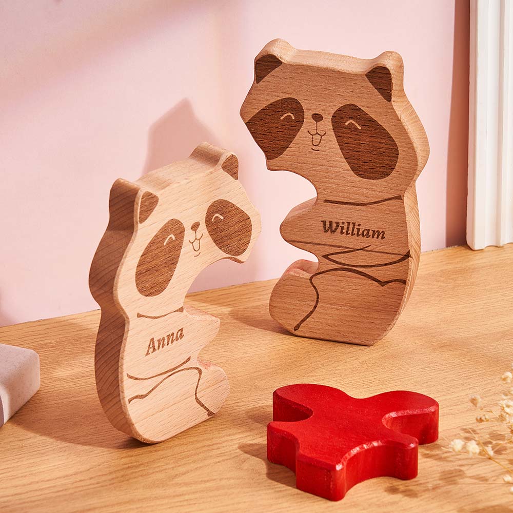 Custom Name Wooden Panda Couple Heart Blocks Valentine's Day Gifts - soufeelau