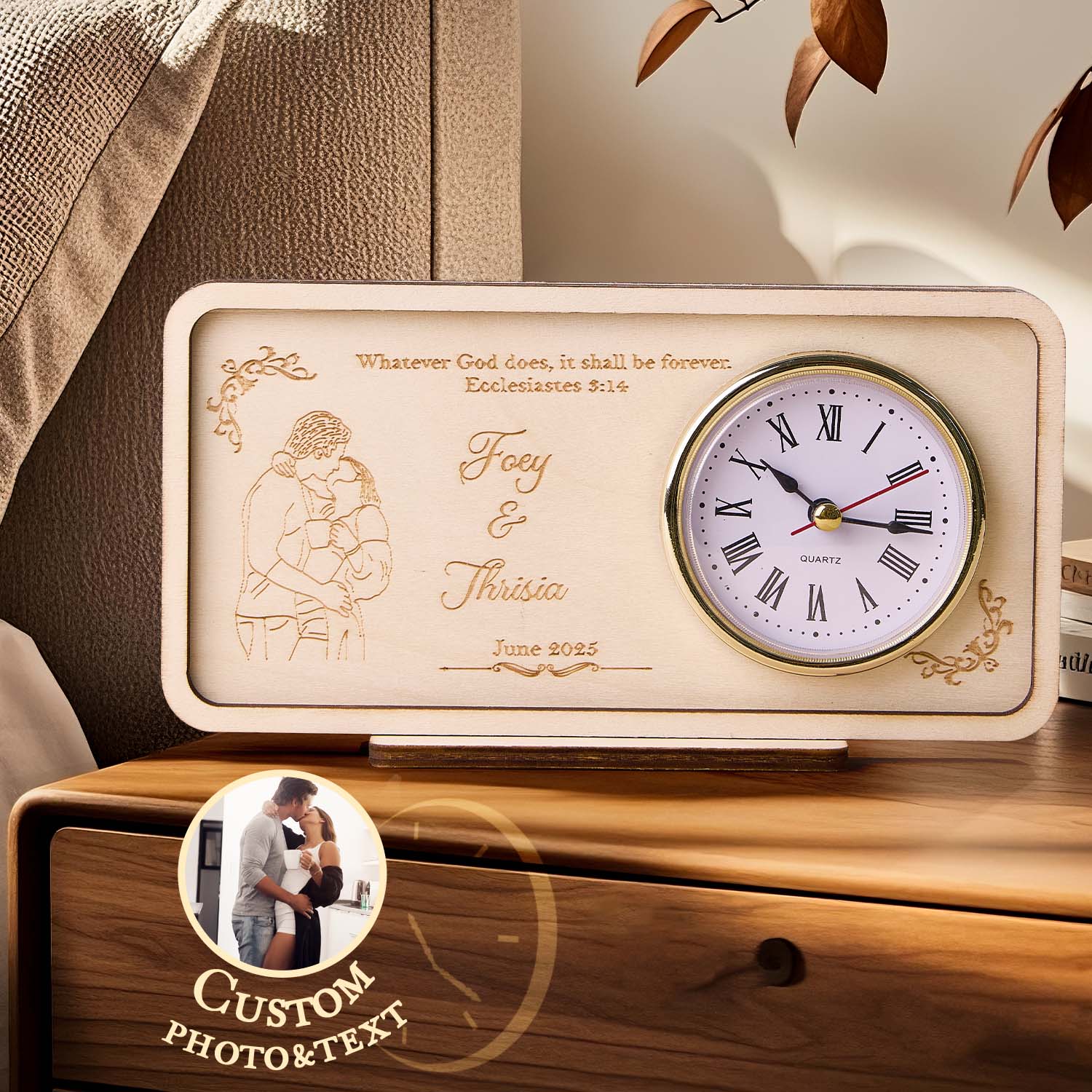 Personalized Wooden Clock Can Custom Photo And Text Wedding Gifts Anniversary Gifts - soufeelau