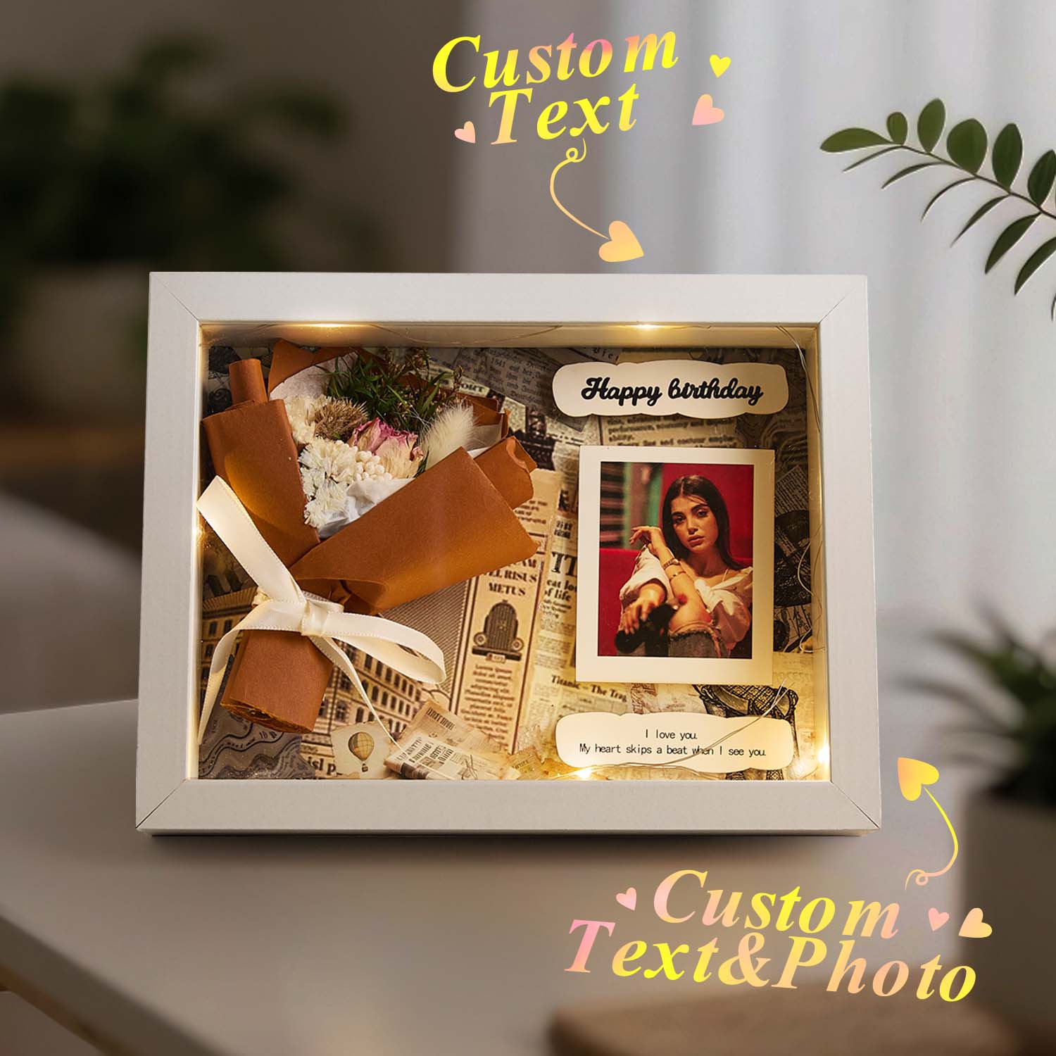 Custom Photo Bouquet Frames Custom Photo Night Light Romantic Home Decor Gifts for Her Birthday Gift - soufeelau
