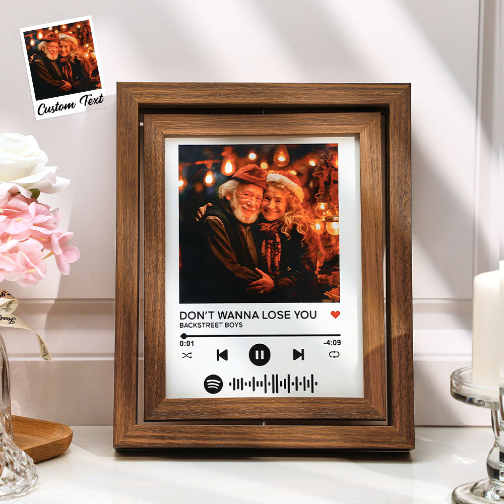 Custom Photo Spotify Rotating Frame Scannable Spotify Code Floating Picture Decor Frame Gifts For Couples - soufeelau