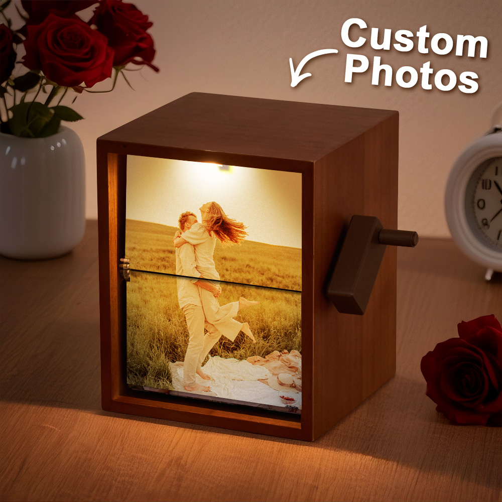 Custom Photo Flipbook Frame Vertical 13*16cm Animation Machine Mechanical Hand-cranked Flipbook Box Photo Album with Light Memorial Gift - soufeelau