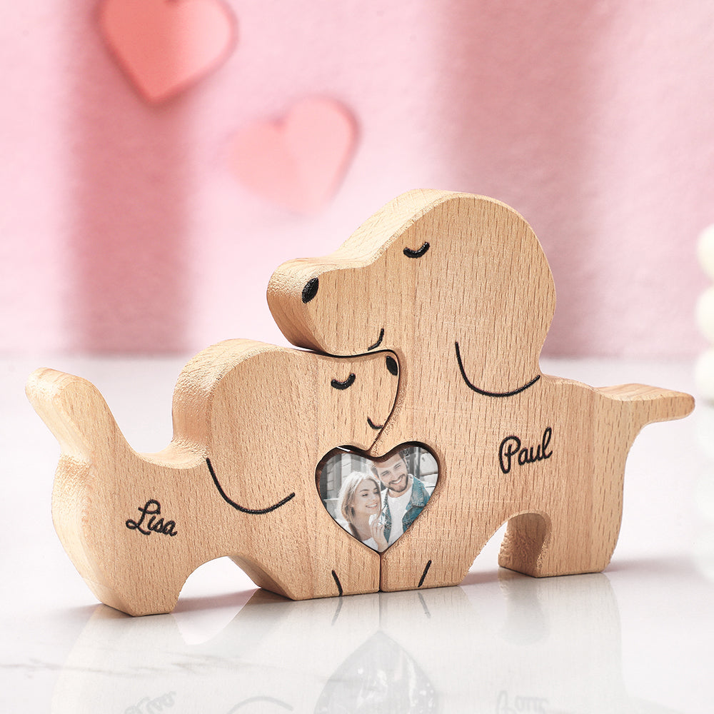 Personalized Wooden Dog Couple Love Heart Puzzle Custom Valentine's Day Gifts - soufeelau