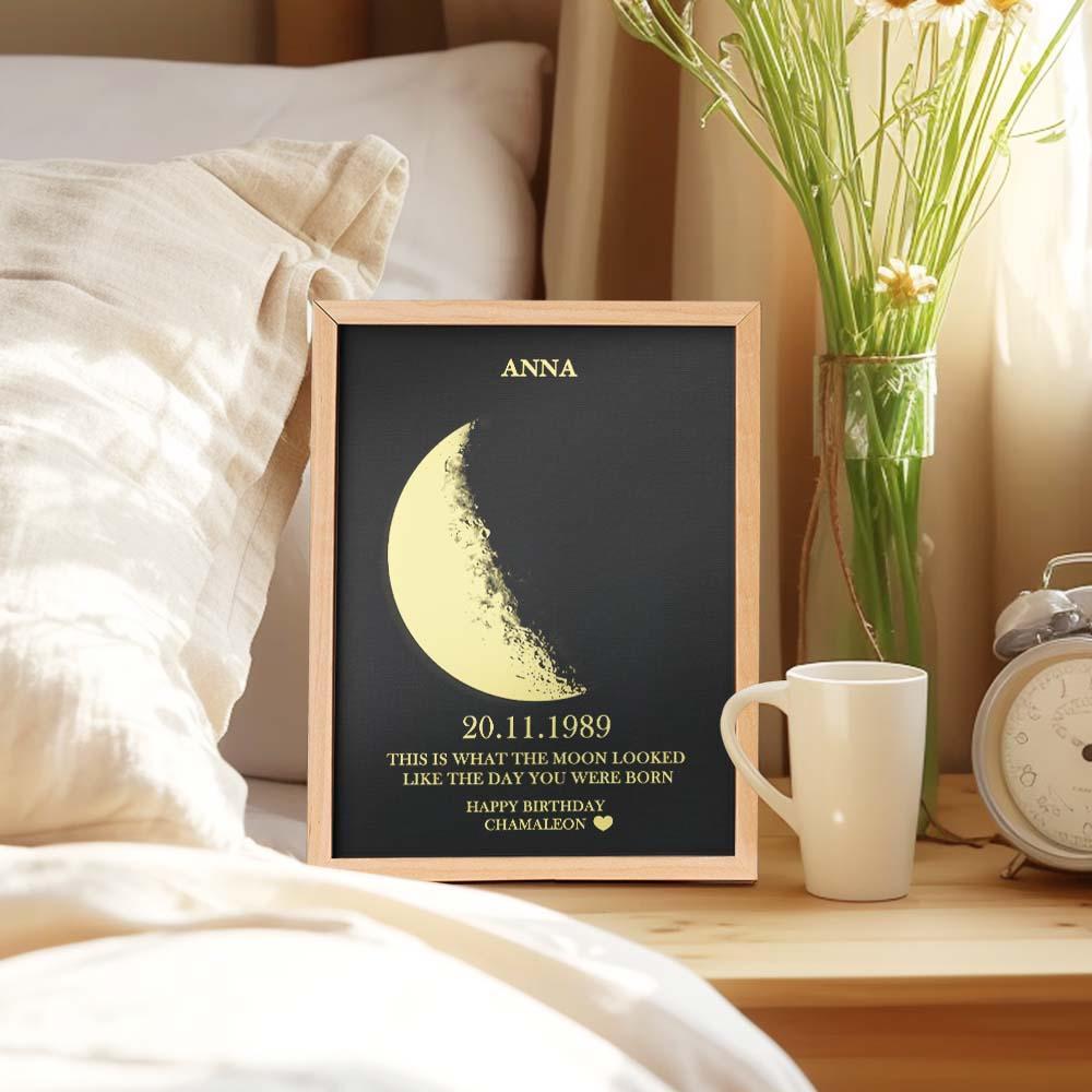 Custom Moon Phase and Names Wooden Frame with Your Text Custom Birthday Art Frame Best Gift for Birthday - soufeelau