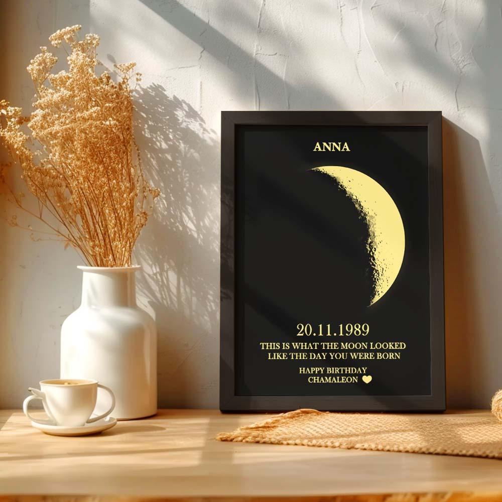 Custom Moon Phase and Names Wooden Frame with Your Text Custom Birthday Art Frame Best Gift for Birthday - soufeelau