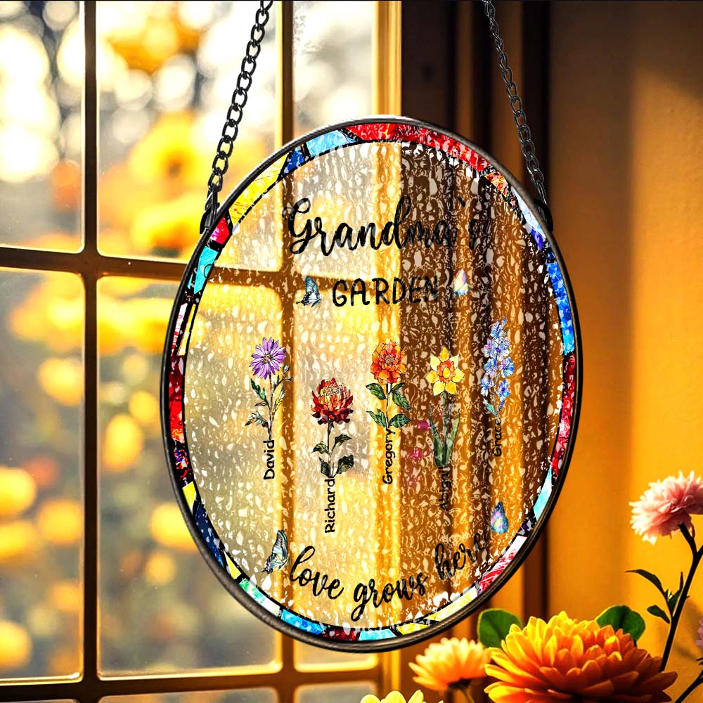 Custom Birthday Flowers Glass Sun Catcher Personalized Child's Name Window Hanging Suncatcher Grandmother's Garden Ornament Gift For Grandmother - soufeelau