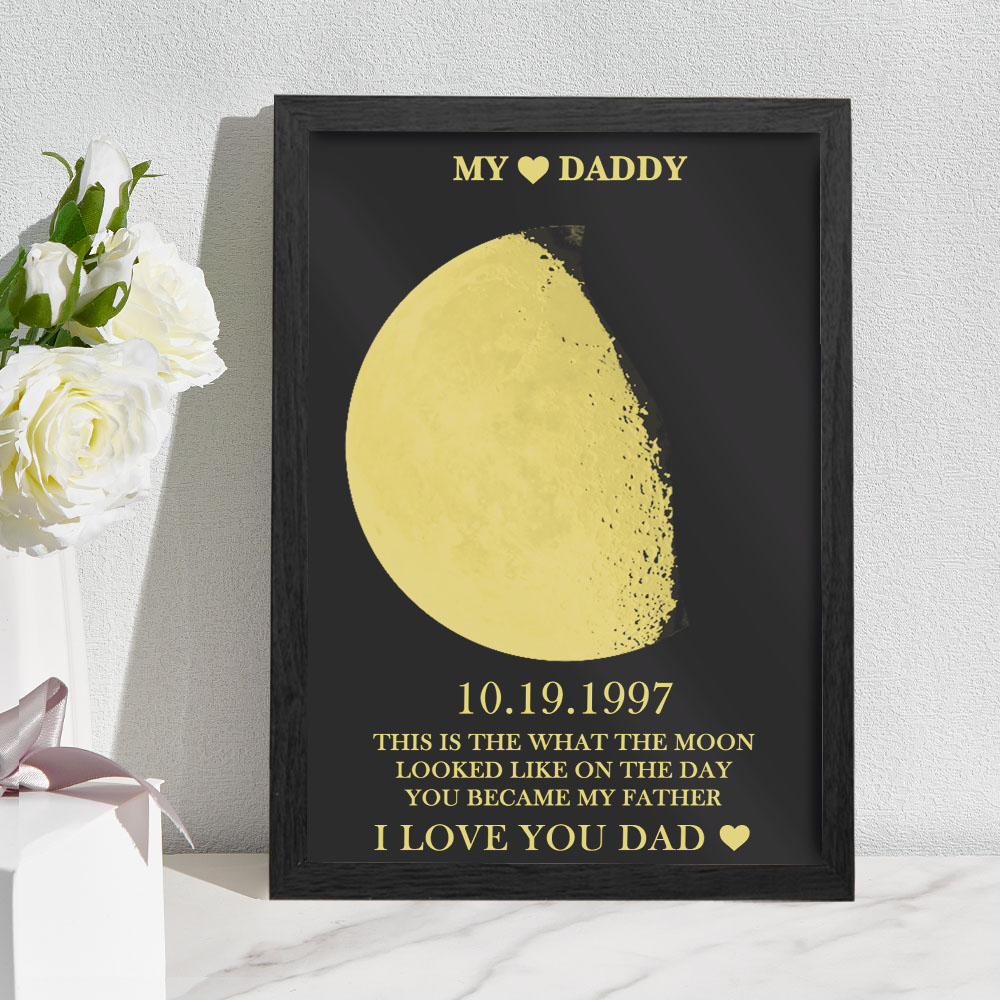 Custom Moon Phase and Names Wooden Frame with Your Text for Father's Day