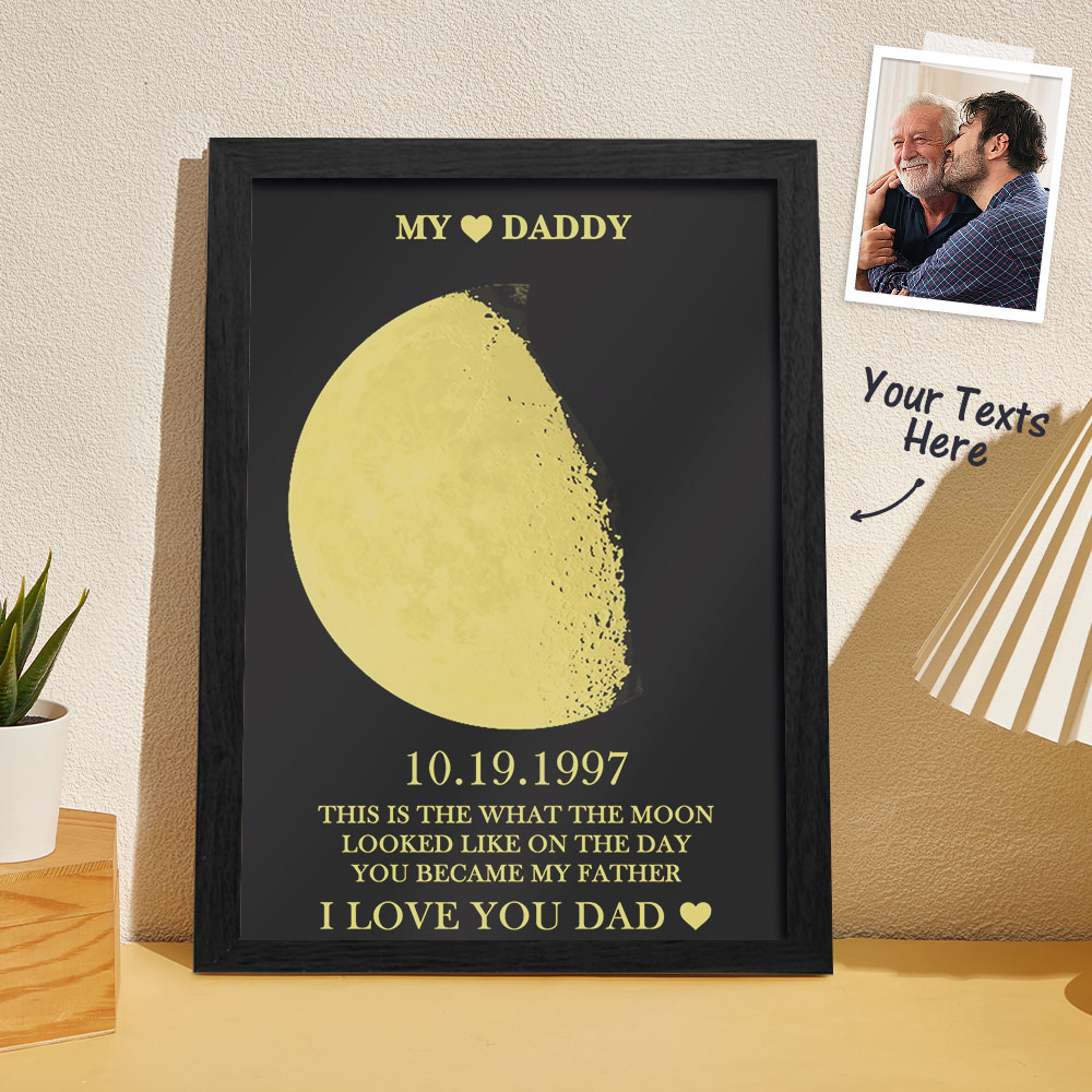 Custom Moon Phase and Names Wooden Frame with Your Text for Father's Day