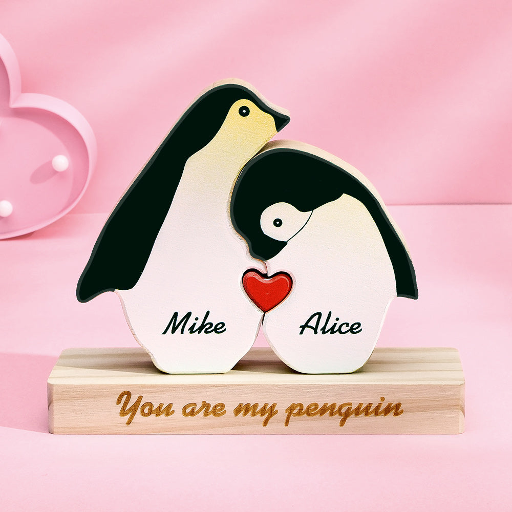 Custom Name Penguin Wooden Blocks Couple Plaque Gifts for Her You Are My Penguin - soufeelau